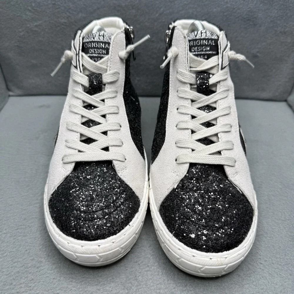 Vintage Havana Bianca High Women's 7.5 Black Glitter Star Stud High Top Sneakers